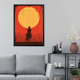 Obraz w ramie Cowboy jadący na koniu w stronę słońca