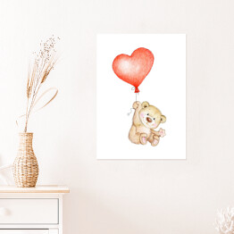 Plakat Uroczy miś z czerwonym balonikiem w kształcie serca