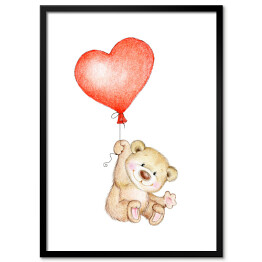 Plakat w ramie Uroczy miś z czerwonym balonikiem w kształcie serca