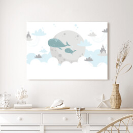 Obraz na płótnie Wieloryby i chmurki w pastelowych barwach