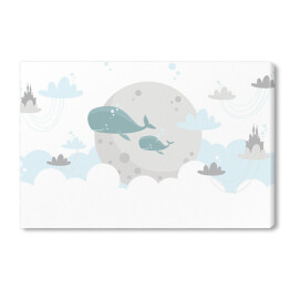Obraz na płótnie Wieloryby i chmurki w pastelowych barwach