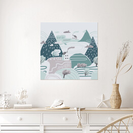 Plakat samoprzylepny Góry zimą - ilustracja