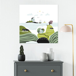 Plakat samoprzylepny Skandynawskie wzgórza latem - ilustracja