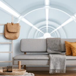 Fototapeta winylowa zmywalna Oświetlony pusty biały korytarz - wnętrze 3D
