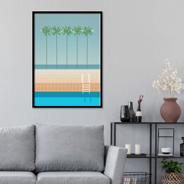Plakat w ramie Plaża z palmami i basenem