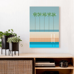 Obraz na płótnie Plaża z palmami i basenem