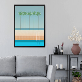 Obraz w ramie Plaża z palmami i basenem