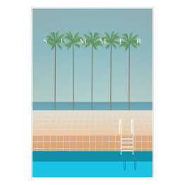 Plakat Plaża z palmami i basenem
