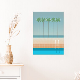 Plakat Plaża z palmami i basenem