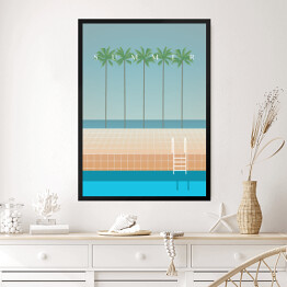Obraz w ramie Plaża z palmami i basenem