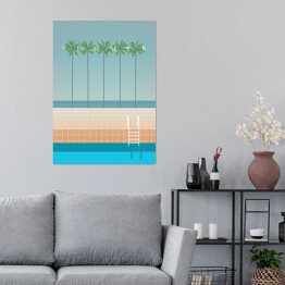 Plakat samoprzylepny Plaża z palmami i basenem