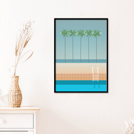 Plakat w ramie Plaża z palmami i basenem