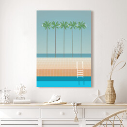 Obraz na płótnie Plaża z palmami i basenem