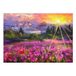 Plakat samoprzylepny Kwiecista łąka podczas wschodu słońca