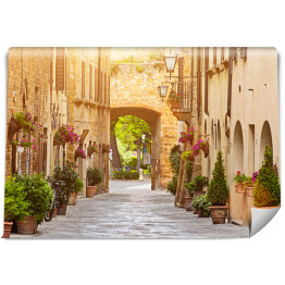Fototapeta samoprzylepna Kolorowa stara ulica w Pienzy, Toskania, Włochy