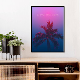 Plakat w ramie Ciemna palma na fioletowo granatowym tle
