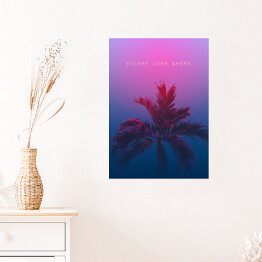 Plakat Ciemna palma na fioletowo granatowym tle