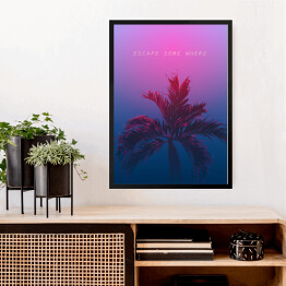 Obraz w ramie Ciemna palma na fioletowo granatowym tle