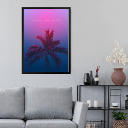 Obraz w ramie Ciemna palma na fioletowo granatowym tle