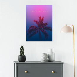 Plakat Ciemna palma na fioletowo granatowym tle