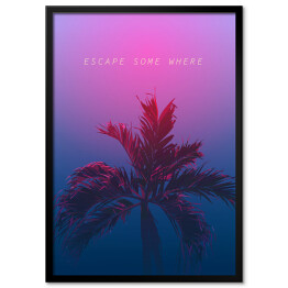 Plakat w ramie Ciemna palma na fioletowo granatowym tle