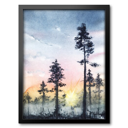 Obraz w ramie Ciemne drzewa sięgające chmur