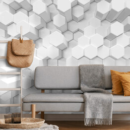 Fototapeta Białe heksagonalne tło - ściana 3D