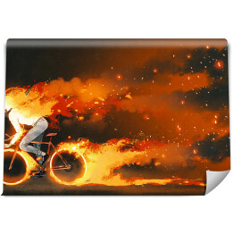 Fototapeta Mężczyzna jadący rowerem na płonącym tle