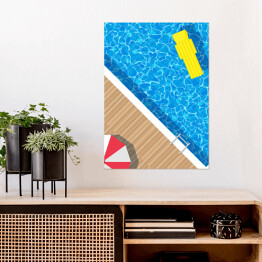 Plakat Parasol plażowy przy basenie - ilustracja