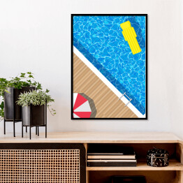 Plakat w ramie Parasol plażowy przy basenie - ilustracja