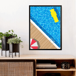 Obraz w ramie Parasol plażowy przy basenie - ilustracja