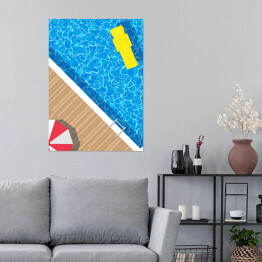 Plakat Parasol plażowy przy basenie - ilustracja