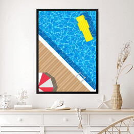 Obraz w ramie Parasol plażowy przy basenie - ilustracja