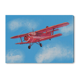 Obraz na płótnie Czerwony samolot lecący po błękitnym niebie