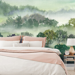 Fototapeta Malowany las deszczowy w porannej mgle
