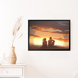 Obraz w ramie Siedząca para podziwiająca zachod słońca