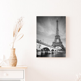 Obraz na płótnie Francuska podróż. Czarno biała fotografia most i Wieża Eiffla