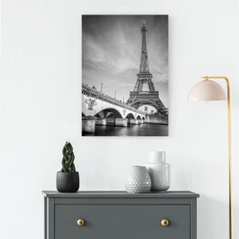 Obraz na płótnie Francuska podróż. Czarno biała fotografia most i Wieża Eiffla