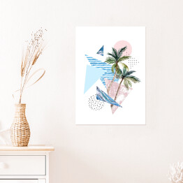 Plakat samoprzylepny Palmy i pastelowe wzory geometryczne - kompozycja