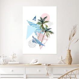 Plakat samoprzylepny Palmy i pastelowe wzory geometryczne - kompozycja