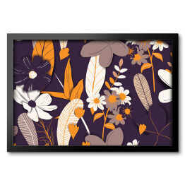 Obraz w ramie Motyw białych, beżowych, pomarańczowych i czarnych kwiatów