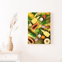 Obraz na płótnie Otwarta kompozycja z tropikalnymi owocami