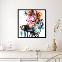 Obraz w ramie Zebra z pomarańczową grzywą