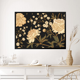 Obraz w ramie Egzotyczne róże w odcieniach koloru złotego