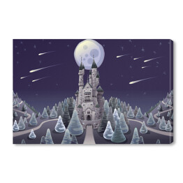 Obraz na płótnie Panorama średniowiecznego zamku w nocy - ilustracja