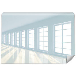 Fototapeta Długi pusty korytarz z prostokątnymi oknami 3D