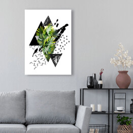 Obraz na płótnie Tropikalne zielone liście i geometryczne figury w odcieniach czerni i szarości