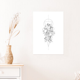 Plakat Dzikie kwiaty i geometryczna kompozycja - minimalistyczna ilustracja