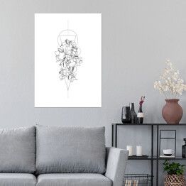 Plakat samoprzylepny Dzikie kwiaty i geometryczna kompozycja - minimalistyczna ilustracja