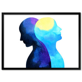 Plakat w ramie Ludzie - akwarela w odcieniach koloru niebieskiego